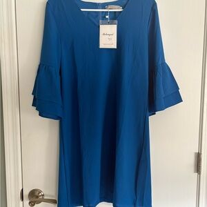 Blue V-Neck Bell Sleeve Dress for Casual Occasions
